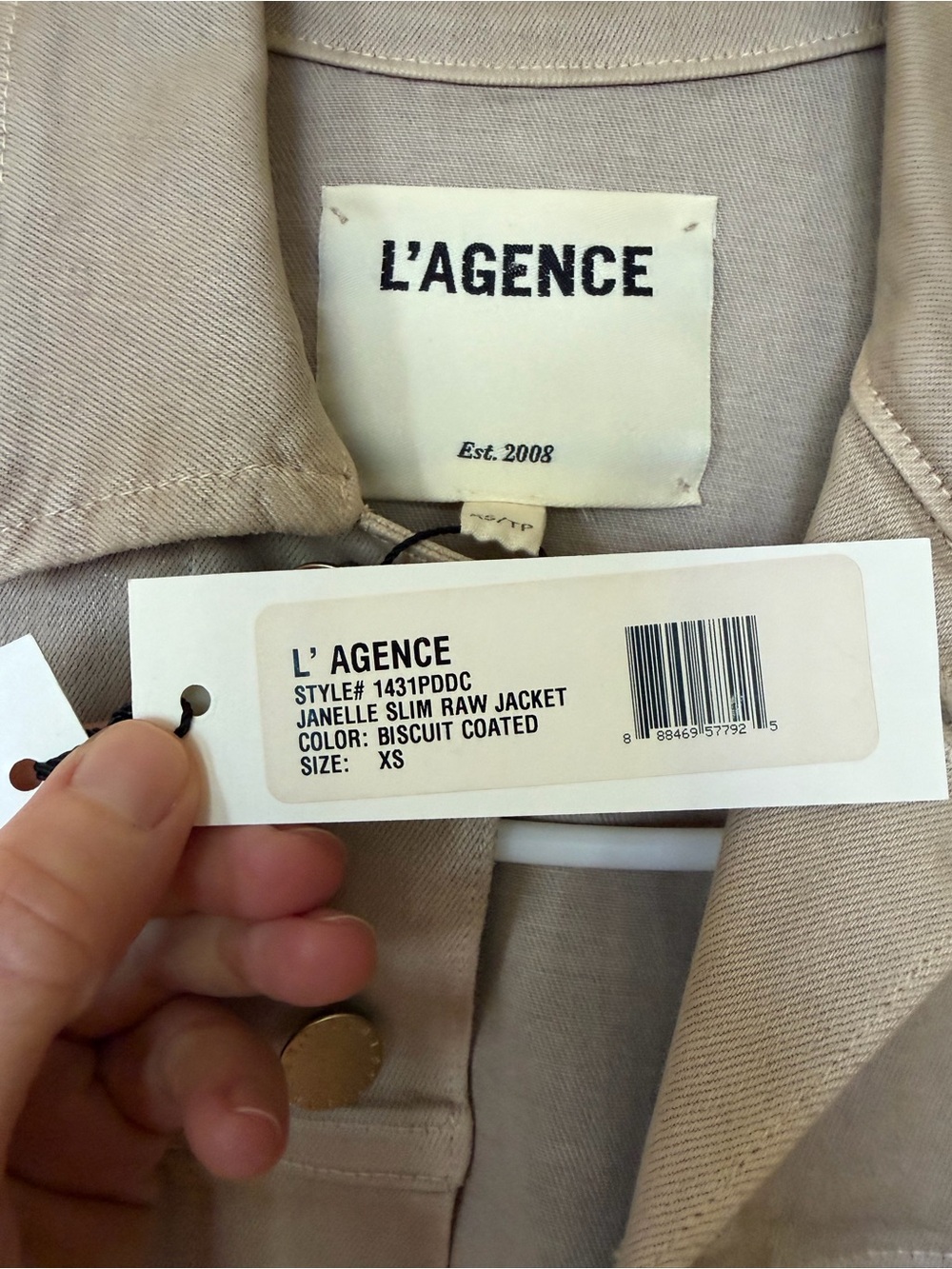 L'AGENCE Beige Cropped Denim Jacket - Picture 5 of 10